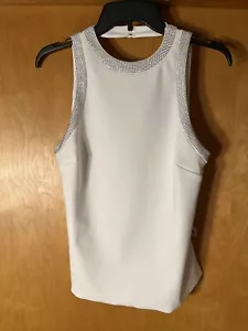 NWT Zara White Sleeveless Rhinestone Trim Top - Backless Detail Sz L - Picture 1 of 11