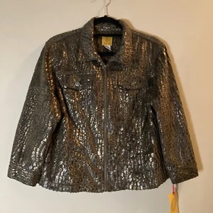 Ruby Rd Jacket Women Sz 14 Leopard Animal Print Full Zip Brown NWT - Picture 1 of 9