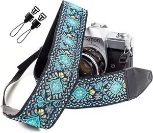 Art Tribute Blue Woven Vintage Camera Strap Embroidered Great Photographer Gift - Picture 1 of 6