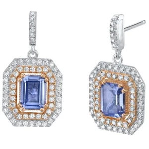 Aretes de plata de ley de dos tonos de tanzanita simulada de 4 quilates - Imagen 1 de 3