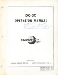 1947 DOUGLAS FACTORY DC-3C TRANSPORT PILOTS FLIGHT MANUAL AIRCRAFT HANDBOOK-CD - Picture 1 of 12