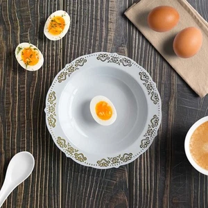 12 oz White Plastic Bowls Trim Wedding Banquets Party Disposable Tableware - Picture 1 of 2