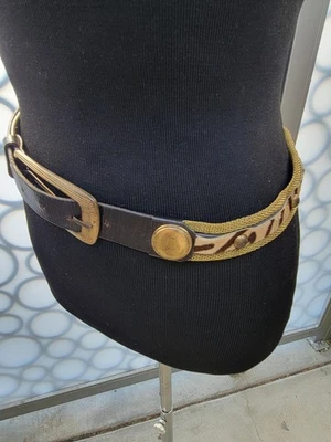 Vintage Linea Pelle Belt Size M Safari Animal Print Leather-Brass Mesh Italy - Image 1 of 4
