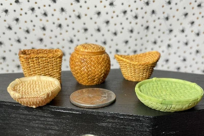 Dollhouse Miniature 5 Wicker Style Wickerware - Image 1 of 2