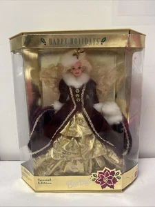 1996 Happy Holidays Barbie Special Edition Mattel Gold Burgundy Dress - Bild 1 von 11