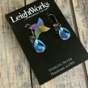 Pierced Sterling made in the USA iridescent Leight Works earrings - Picture 1 of 5