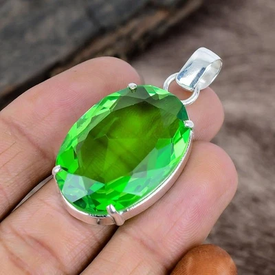 Gorgeous Peridot Topaz Gemstone 925 Sterling Silver Handmade Pendant - Image 1 of 4