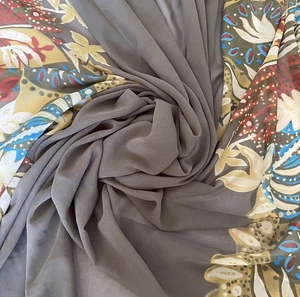 Floral Print Brown Multicolor Poly Print Chiffon Sheer Fabric -By the Yard - Picture 1 of 4