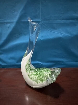 Peso de papel blanco y verde cisne de cristal artístico de Murano vintage Foto 1 de 4