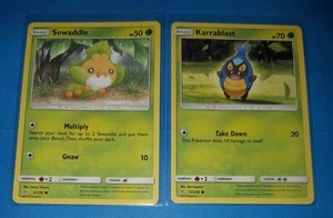 2x Karrablast 12/236, 2x Sewaddle 6/236 Pokemon card SM Unified Minds NM - Picture 1 of 3