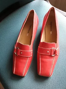 THERESIA M. kirschroter LEDER Schuh Carree Form GR 40 flacher Absatz bequem - Bild 1 von 4