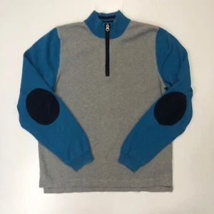Maglione Brooks Brothers 1/4 Zip Ragazzo X Large Grigio Blu Pullover Patch - Foto 1 di 7
