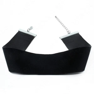 1.5" Inch Wide Velvet Choker Collar Black Necklace 90s Adjustable - Picture 1 of 2