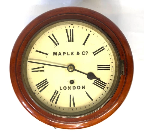 Antique 8 INCH Dial Mahogany Chain Fusee Wall School Clock MAPLE & CO LONDON Cover