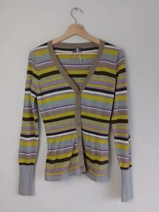 Next With Love Wollmischung Strick gestreift Knopf Cardigan Pullover Damen UK 12 - Bild 1 von 9