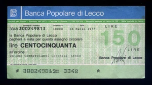 MINI ASSEGNO LIRE 150 BANCA POPOLARE DI LECCO 1977 - Imagen 1 de 1