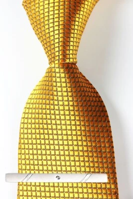 New Classic Solid Plaid Gold 100% JACQUARD WOVEN Silk Men's Necktie Tie - Image 1 of 4