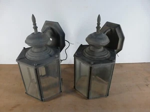 Pair of (2) 6-Sided, Outdoor Wall Sconces w/ Beveled Glass Detailing--VINTAGE - Picture 1 of 7