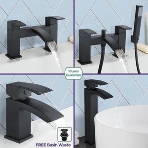 Arke Bathroom Black Matt Sink Basin Mono Mixer Bath Filler Shower Brass Tap - Picture 1 of 58