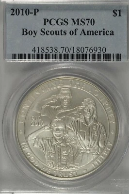 2010 P Boy Scouts of America Commemorative Silver Dollar PCGS MS70 - Image 1 of 3