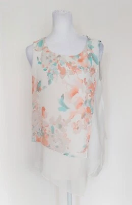 Calvin Klein Size PL Petite Large Sleeveless Top Asymmetrical Watercolor Floral - Image 1 of 4