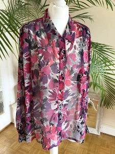 JAEGER VINTAGE /RETRO BLOUSE, 40” BUST, SLEEVES, FLORAL POLYESTER CHIFFON, VGC - Picture 1 of 18