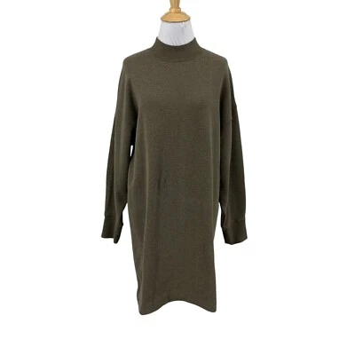 Vince Sweater Dress Womens Small Moss Green Mock Neck French Terry Knit Pullover - Image 1 of 4