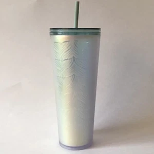 2021 Starbucks Mermaid Tail Cold Cup Tumbler 24 oz Iridescent Matte Green 9 Inch - Picture 1 of 11