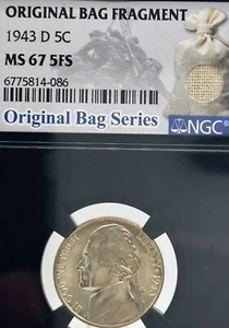 1943-D 5c Jefferson Nickel NGC MS 67 5FS 35% Silver Bag Fragment Series #1478 - Picture 1 of 5