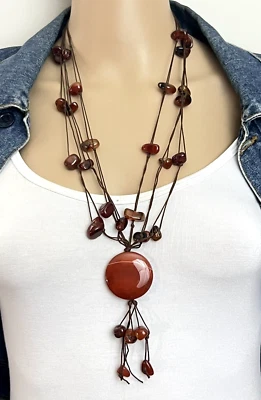 Collar artesanal de piedras preciosas BOHO de ágata cornalina Foto 1 de 4