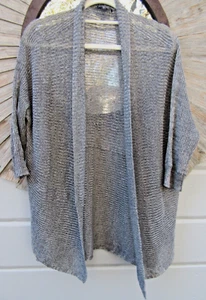 Eileen Fisher Wm M 100% Italian Linen Open Knit Flyaway Cardi Heather Gray - Picture 1 of 14