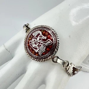 "Brazalete vintage mexicano azteca rojo abulón incrustación turista tono plata 7,5""" - Imagen 1 de 8