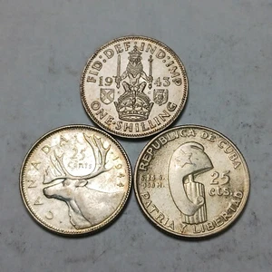 Sharp Silver Coins! - 1944 Canadian Quarter, 1943 British Shilling and More - Picture 1 of 4