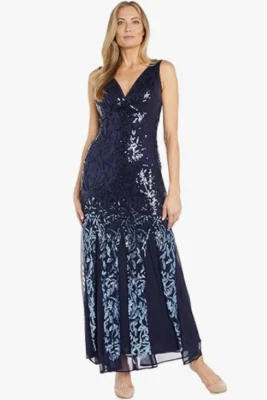 R&M Richards Women's Sequin-Embellished Evening Gown Navy size 16 - Image 1 of 4