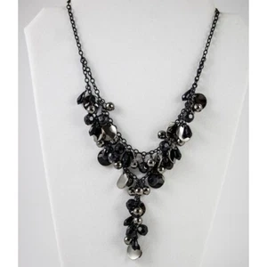 Black Faceted & Metallic Look Resin Double Strand Beaded Necklace 15" Goth - Picture 1 of 3