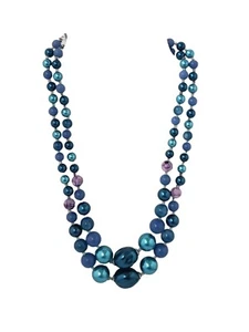 Vintage Japan Double Strand Bead Necklace~ Blue & Purple ~ - Picture 1 of 5