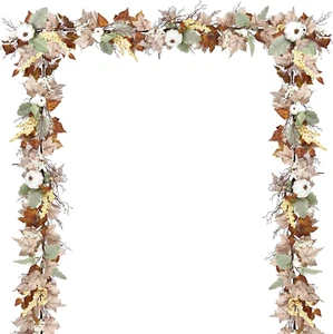 Fall Garland Maple Leaf, 5.9Ft Hanging Vine Garland White with Pumpkins and Berr - Picture 1 of 7
