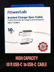 POWERLAB 10FT USB-C to USB-C Cable. Compatible iPhone 15/16 SERIES - Picture 1 of 4