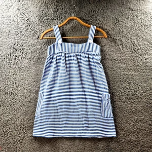 SEED Girls Dress Size 9/10 Blue White Stripe Stretch Knit Sleeveless Square Neck - Picture 1 of 15