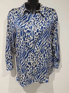 TopShop Size 10 White Blue Satin Shirt Long Sleeve Button Up Oversized - Picture 1 of 4