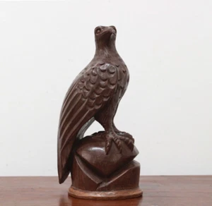 Bald Eagle Statue Wooden Hawk Bird Sculpture Handicraft Vintage Home Decor Gift - Picture 1 of 7