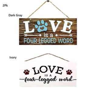 Love Is A Four Legged Word Wood Sign Dark Gray & Ivory 2Pcs Pet Sign 7.87x3.94in - Picture 1 of 10