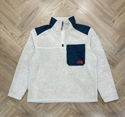 The North Face Yumiori 1/4 Zip White And Green Sherpa Fleece Sweatshirt Men’s M - Image 1 of 4