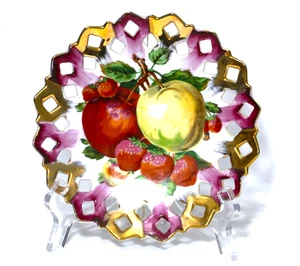 Vintage Decorative Wall Plate Strawberries & Apples Porcelain - Picture 1 of 7