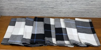 Crate & Barrel Set Of 8 Jameson Plaid Cotton Napkins Black Grey Blue 20x20” - Image 1 of 4