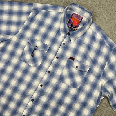 Camisa Dixxon Para Hombres 4XL Azul Blanco A Cuadros Botones Remar Mezcla Bambú Foto 1 de 4