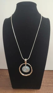 Lia Sophia Necklace Pendant Rings Layered Blue Iridescent Hammered Metal 20" - Picture 1 of 5