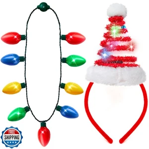 JOYIN 2 Pcs Christmas Lighted Necklace and Santa Hat Headband, Ch - Picture 1 of 5