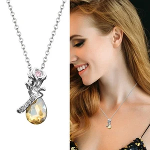 Women 's Rose Pendant Water Drop Alloy Necklace Jewelry Ornament - Picture 1 of 3