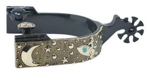 Augus Silversmiths Western Spur Cowgirl Rocket Ship & Moon Silver Finish SP27 - Picture 1 of 1
